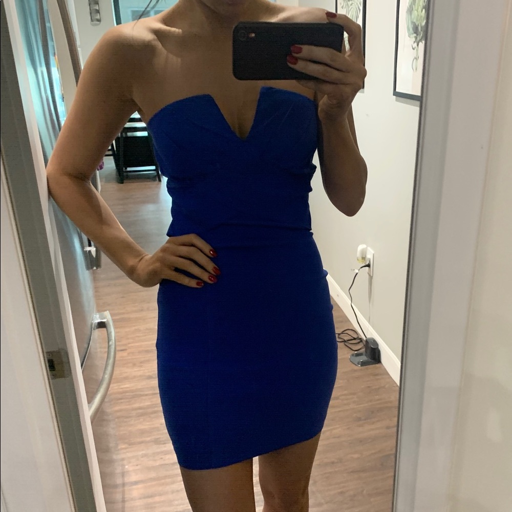 Body Central Strapless Blue Mini Dress (Size M)